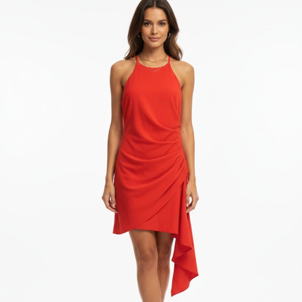 Belle Badgley Mischka Sleeveless Evening Gown Ruched Size 12 Red Formal